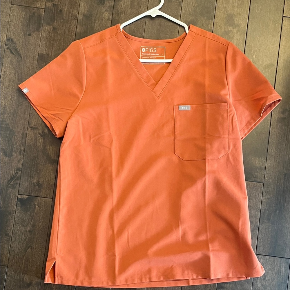 Figs Bright Orange V-Neck Scrub Top